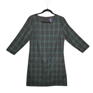 GAP Plaid Sheath Dress Green Black Long Sleeve Women Size 6 Holiday Classic‎